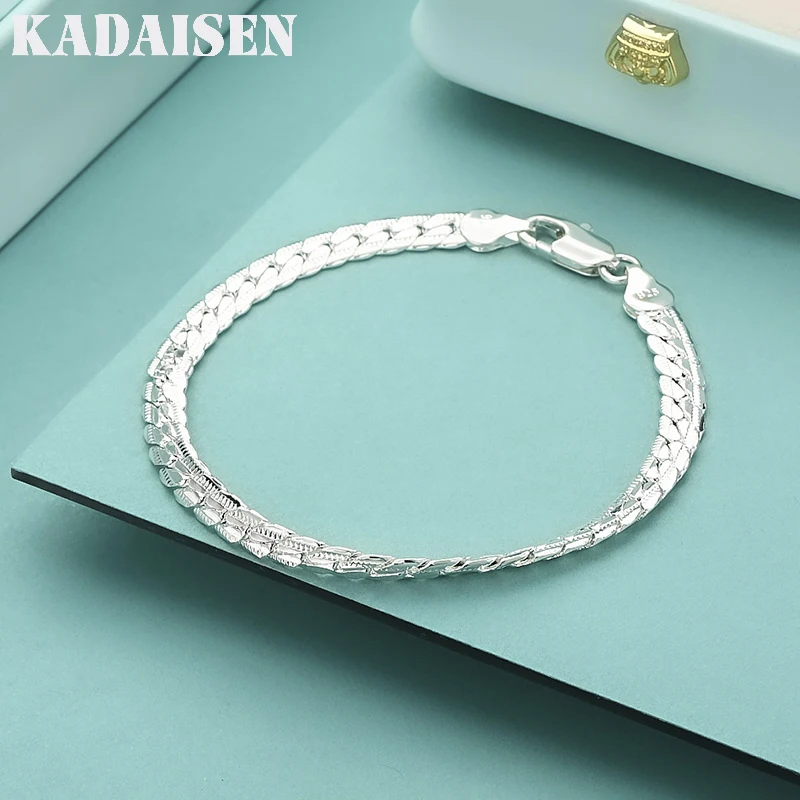 

High Quality Fashion 925 Sterling Silver Bracelet Men 5mm Flat Sideways Chain Hot Sales Jewelry Wedding Best Gifts H199
