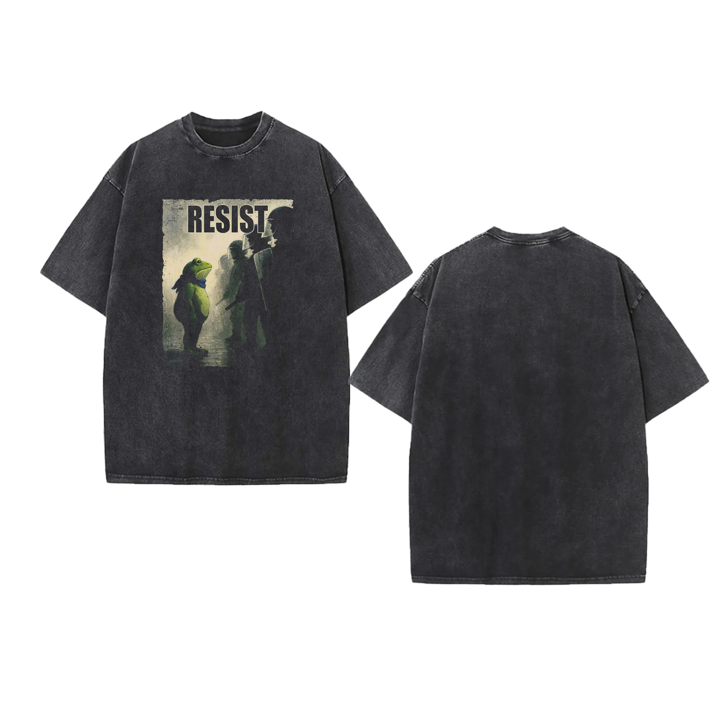 New Funny Portland Frog Resist Graphic Washed  T Shirts Cotton Round Neck Men Women Streetwear Tees Short Sleeve Breathable