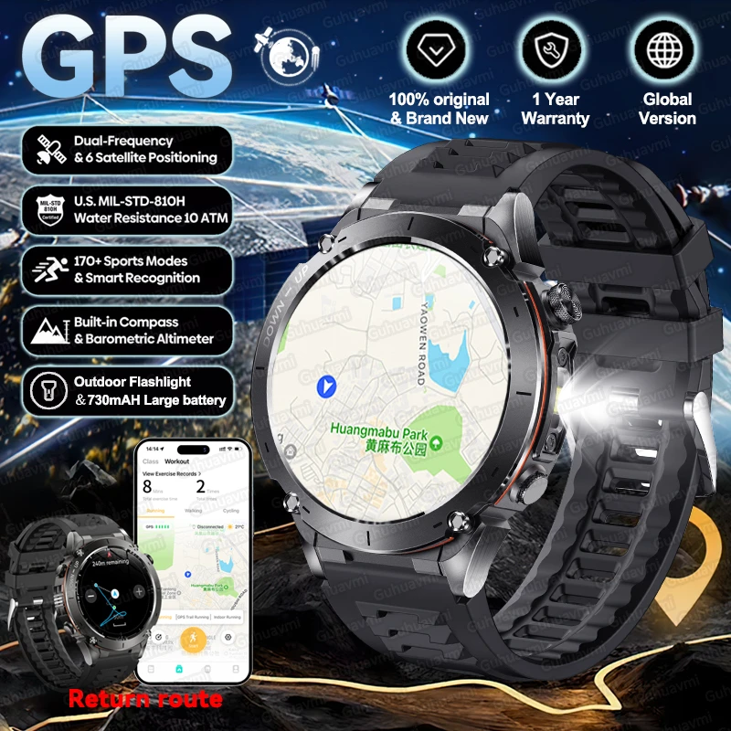 For Huawei IOS New GPS Smart Watch 1.43'' AMOLED Display Compass Barometric Altimeter 3ATM Bluetooth Phone Calls Smartwatch Men