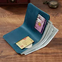 Handmade Genuine Leather Bifold Wallet, Multi-slot Card Holder Change Pouch Portable Small Short Wallet for Women Men