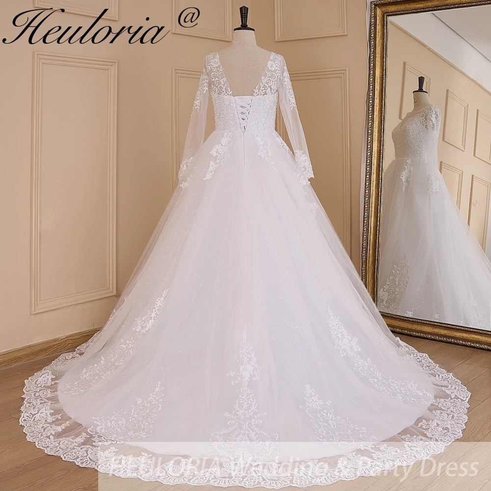 Heuloria Prinzessin Ballkleid Brautkleid Langarm Schatz plus Größe Robe de Mariee Spitze Perlen Braut Kleid Gericht Zug