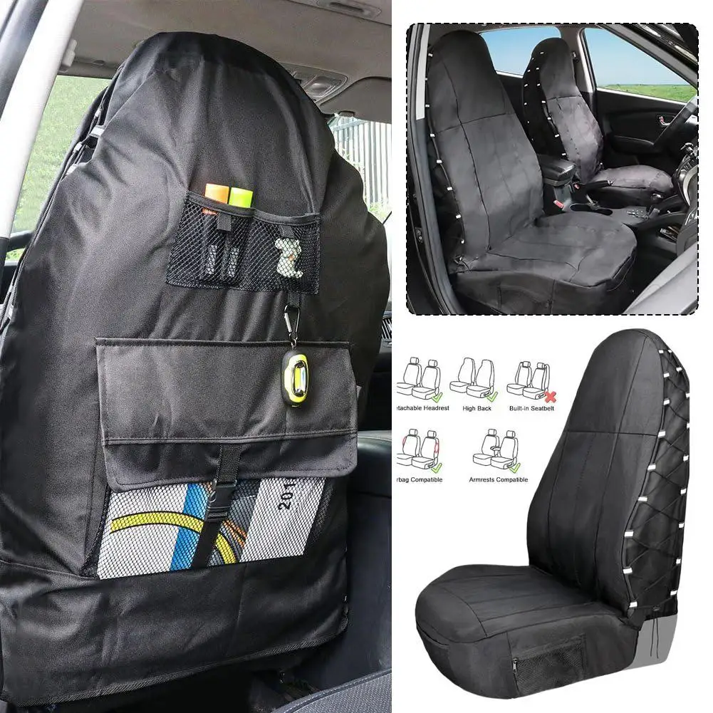 

420D Оксфордский чехол на автомобильное сиденье с полиуретановым покрытием — полный корпус, регулируемая конструкция, водонепроницаемая защита от царапин, задняя сетка для хранения, всесезонная посадка