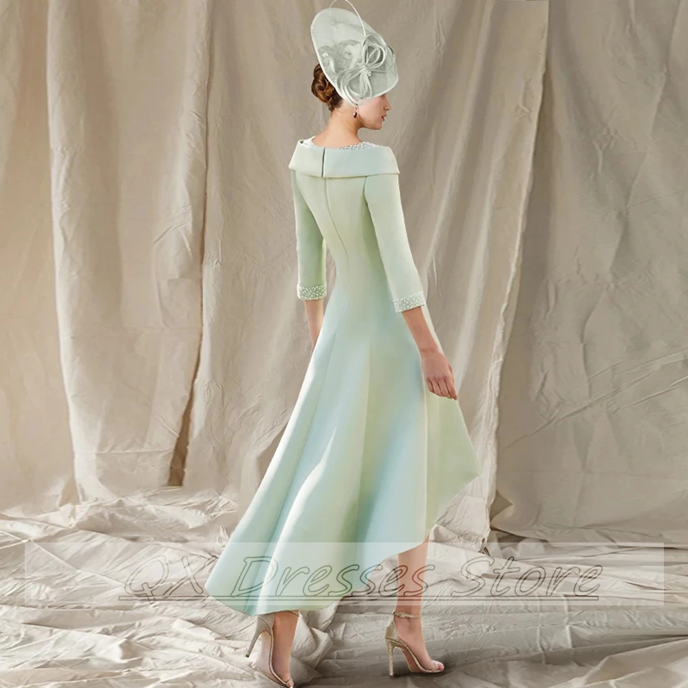 Abiti moderni per la madre della sposa verde chiaro 2022 scollo tondo a-line lunghezza del tè abito elegante da donna per la festa di nozze