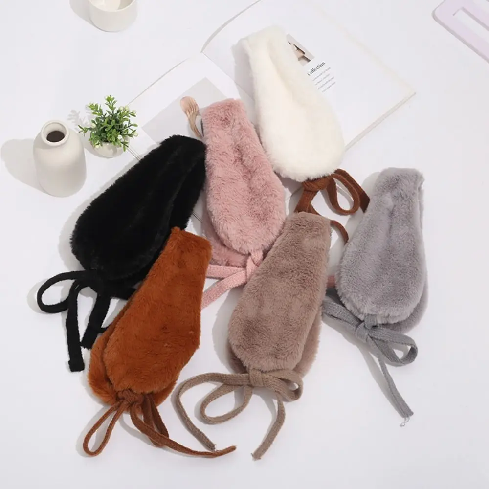 New Plush Winter Small Scarf Solid Color Ear Protection Tie Earmuffs Thick Warm Soft Neck Wrap