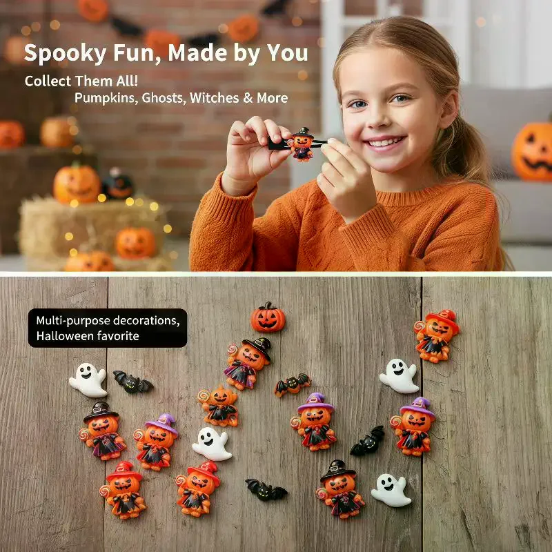 5Pcs Halloween Pumpkin Wizard Resin Charms With Cute  Design Perfect For DIY Jewelry Making Halloween Party Decor