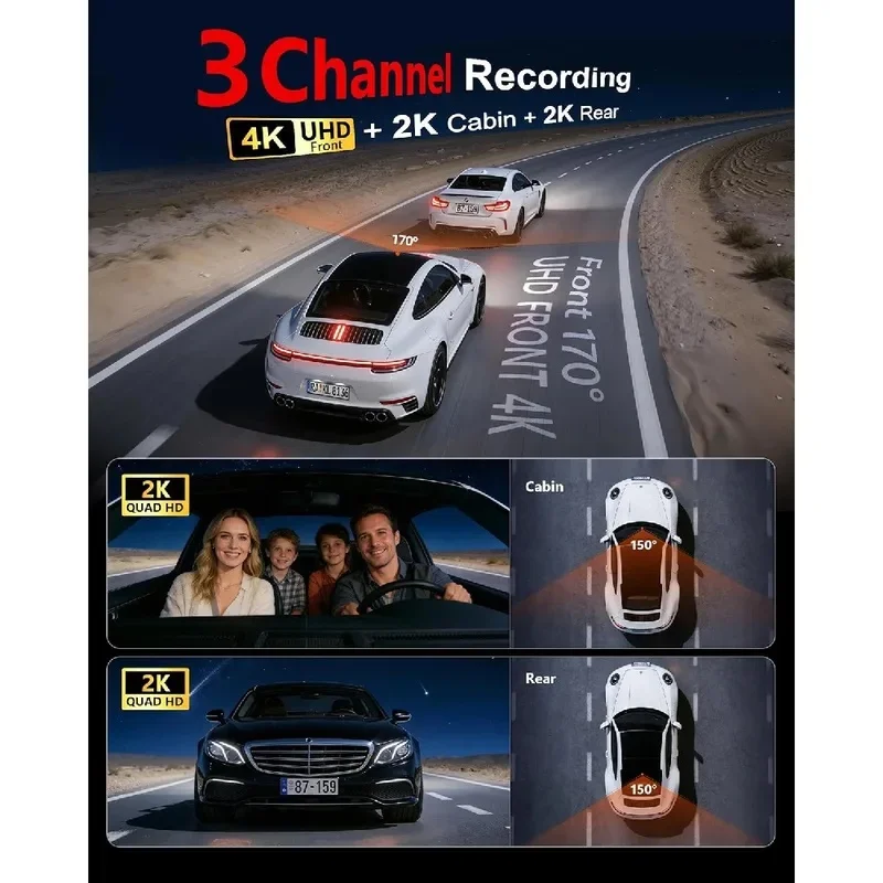 New 4K Front and Rear Car Interior Cameras Car WiFi Camera Built-in GPS Gravity Sensor 170 Wide-Angle 24H Parking Mode