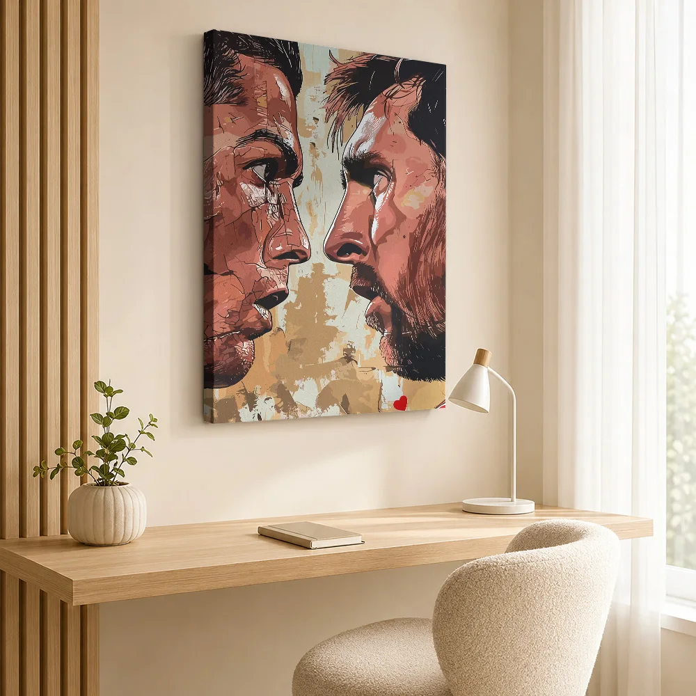 Two Men's Faces in Close-Up Canvas Poster Personalized Sports Portrait Wall Paintings Decoration for Bedroom Gym Ready to Hang