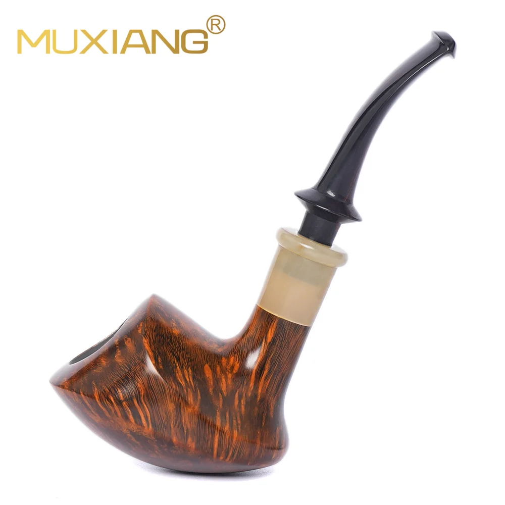 

MUXIANG Briar wood Tobacco Pipe Hand-carved Pipe Father's Day Gift PICKAXE Pipe with Horn Decorative Ring Cumberland Pipe Mouth