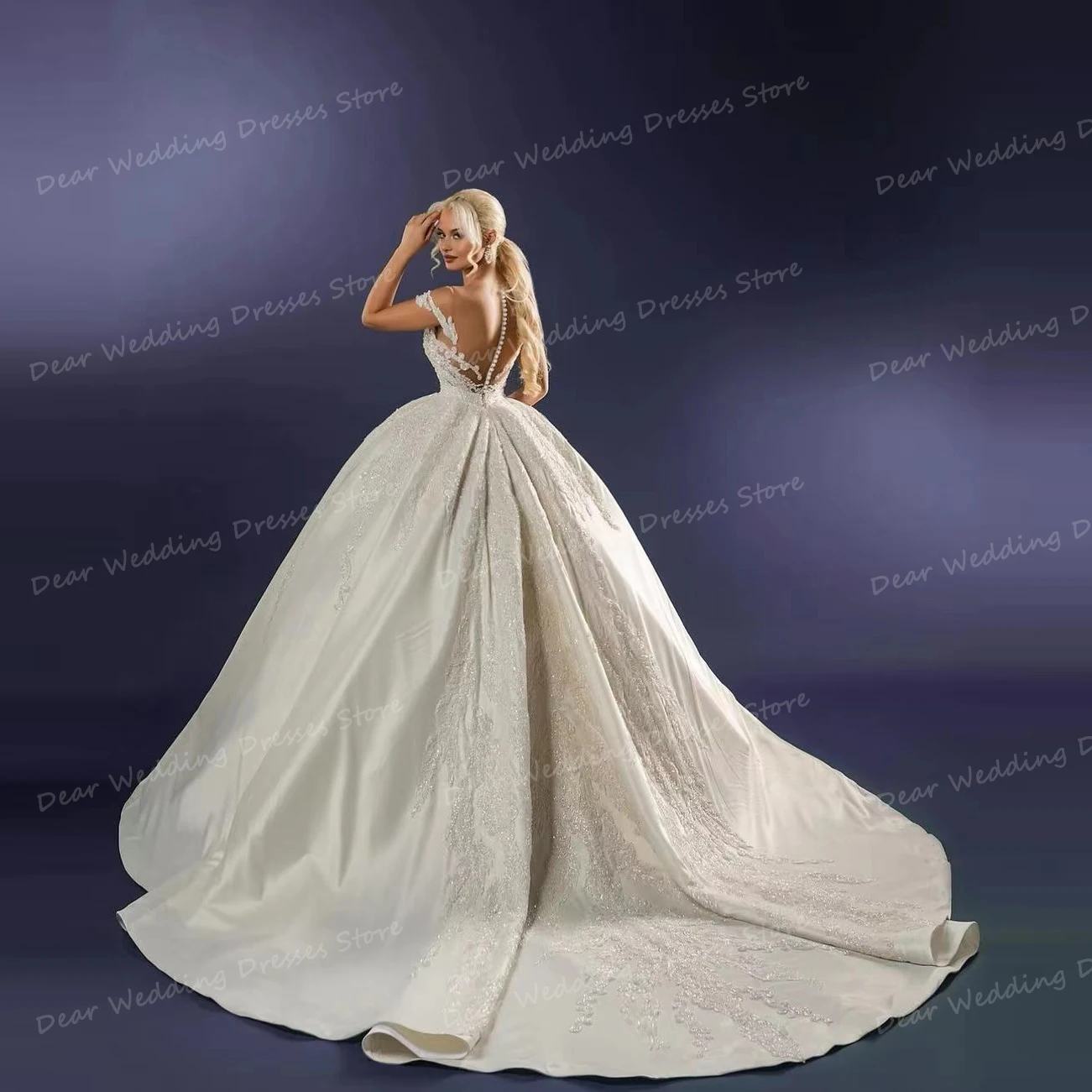 Modern Satin Wedding Dresses Bridal Women's Sexy Sweetheart Appliques A Line Ball Gowns Off The Soulder Backless Formal Vestidos