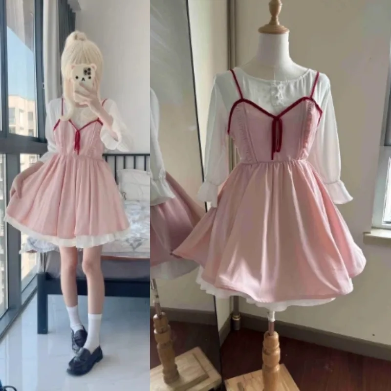 

Japanese Anime Miyazono Kaori Cosplay Costume Light Pink Dress Wig Full Set for Women Girls Daily Wear Halloween Party Outfit