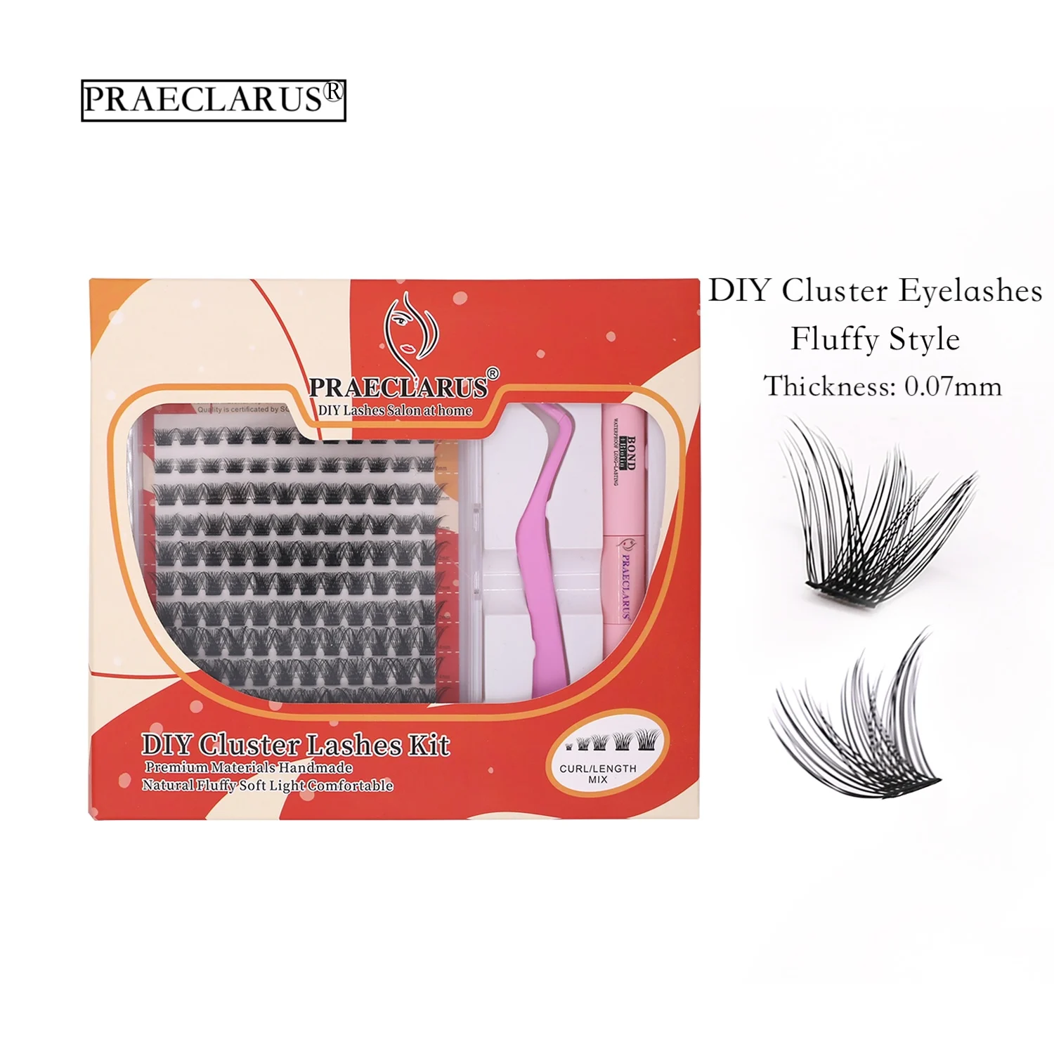 PRAECLARUS DIY Segment Pre-Cut lashes Hand Made Natural Soft DIY strip glue-based Cluster lashes Segmented eye lashes