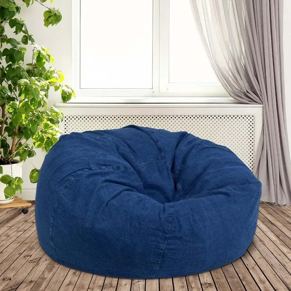 Denim 2 Person Sofa Couch Foam-Filled Beanbag Chair With Machine Washable Cover Puffs Arm Chairs for Living Room Furniture Poof