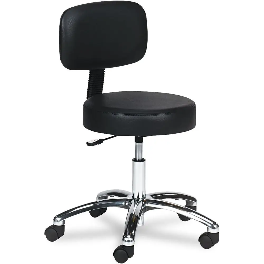Adjustable Lab Stool with Backrest, Pneumatic Seat, Black