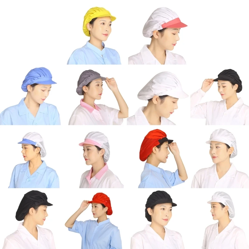 Men and Women Dining Caps Catering Workshop Dust Proof Work Caps Protective Breathable Mesh Chef Hat Elastic Size DXAA