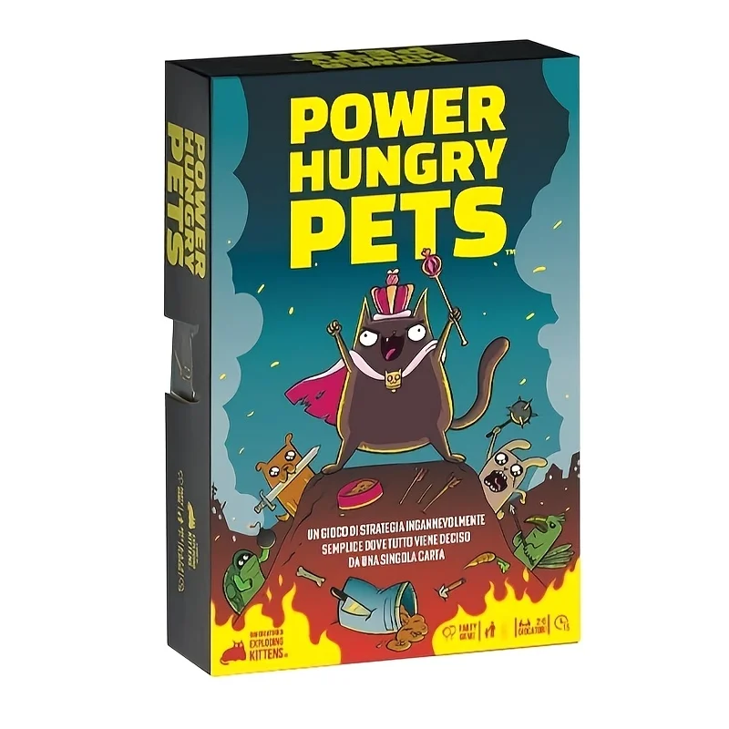 لعبة بطاقات Power Hungry Pet: Exploding Kittens - لعبة بطاقات استراتيجية ليلية للعائلة واللعبة تتسع لـ 2-6 لاعبين (الإصدار القياسي، 15 ميلًا