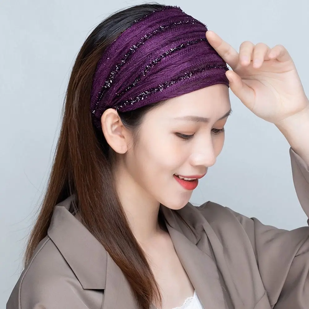

Stripe Cover the White Hair Non Slip Wide Brimmed Shiny Cloth Wide Hair Band Mesh Hairbands Women Headband Korean Headwear