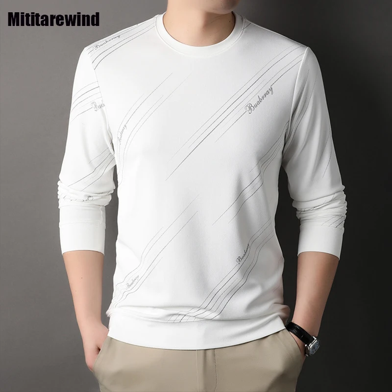 Korean Fashion New Men's Hoodies Commute Causal Men Tops Spring Autumn Office Clothes Stripe Round-neck Hoodies Slim Pullovers