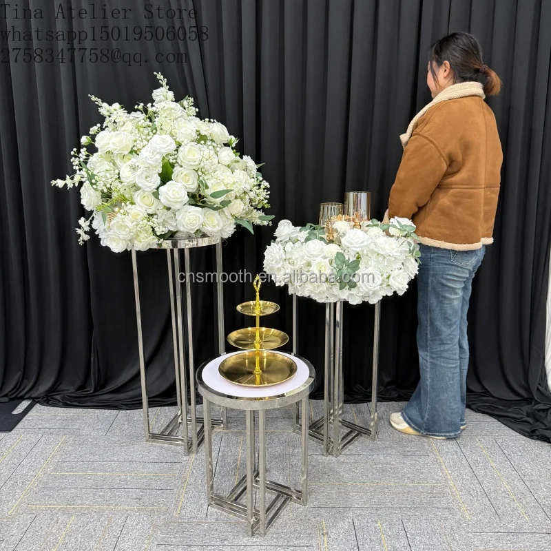 SMOOTH Factory Shiny Silver Stainless Steel Cake Stand Set Gol=d Cylinder Pedestal Dessert Table Plinth for Wedding Decoration