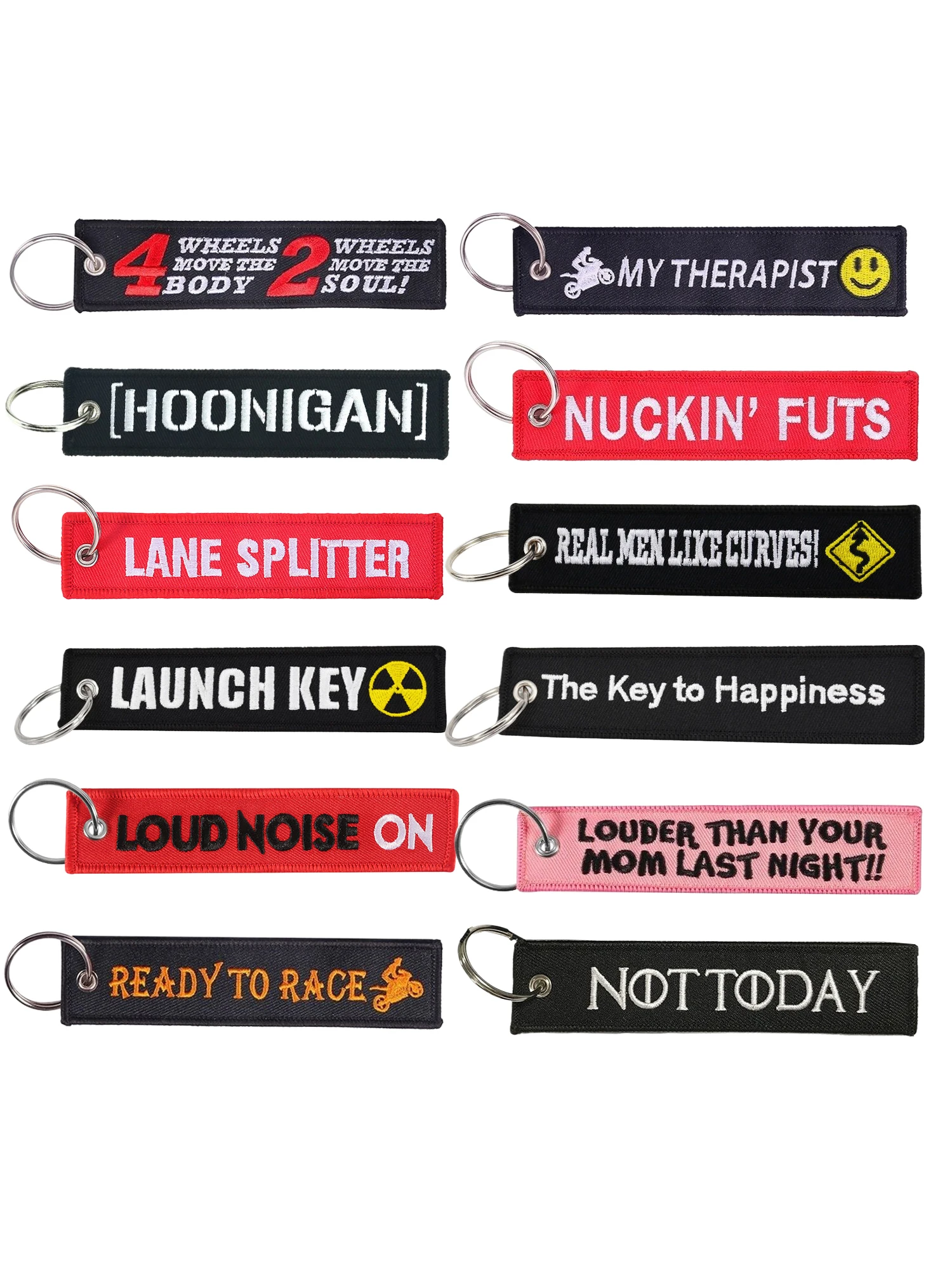 AliExpress Cool Slogan Fabric Motorcycle Keychain Embroidery Style Moto Keyring Racing Bike Fashion Key Decorative Labels Tags Accessories