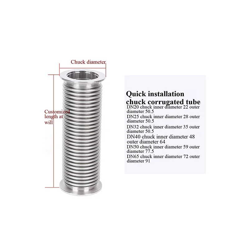 304 stainless steel quick-release chuck corrugated pipe DN20-DN50 sanitary corrugated pipe chuck 50.5-91mm