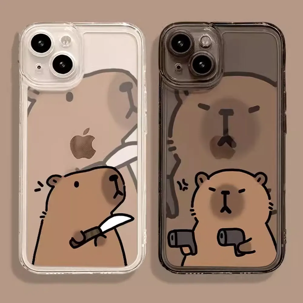 Cute Capybara Phone Case for IPhone 11 12 13 14 15 Pro Max Mini X XS MAX XR 7 8 Plus Fundas Funny Animal Clear Soft Covers Shell