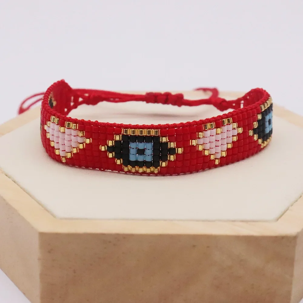 Rice Ball Bracelet  Hand woven  Devil's Eye  pattern  Red love  fashion  geometry  Bohemia  Adjustable  Beaded Bracelet Unisex