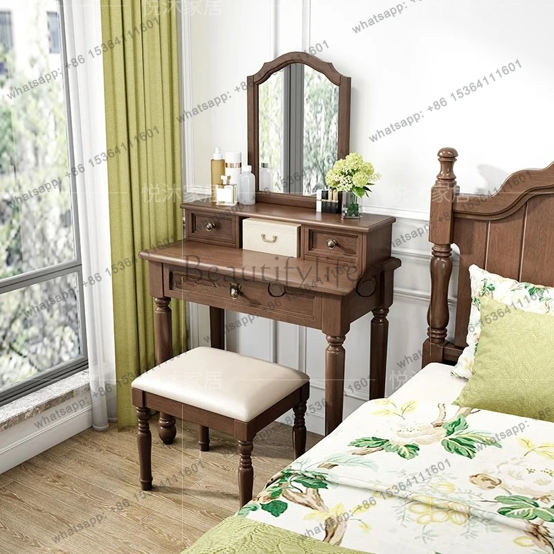 solid wood dresser bedroom modern simple small apartment light luxury makeup table with mirror storage retro furniture