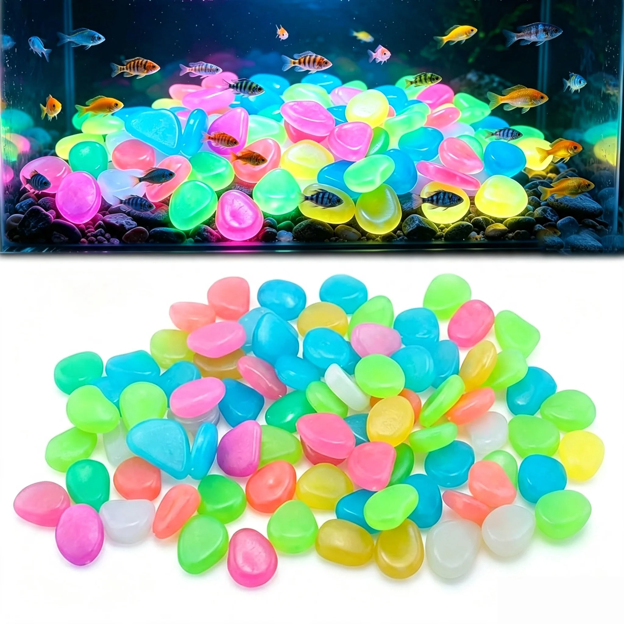 100pcs Luminous Stone Glowing Pebbles in The Dark Resin Glowing Stone Landscape Garden Paths Potted Plants Parks Decoration
