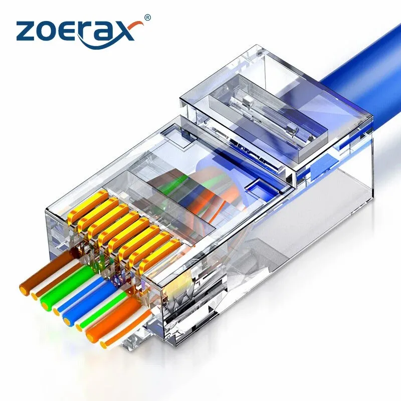 ZoeRax-Conectores de paso RJ45 CAT6 chapados en oro, Cable de red Ethernet Modular 8P8C, extremo de enchufe para Cat6 Cat5e, 15 μ