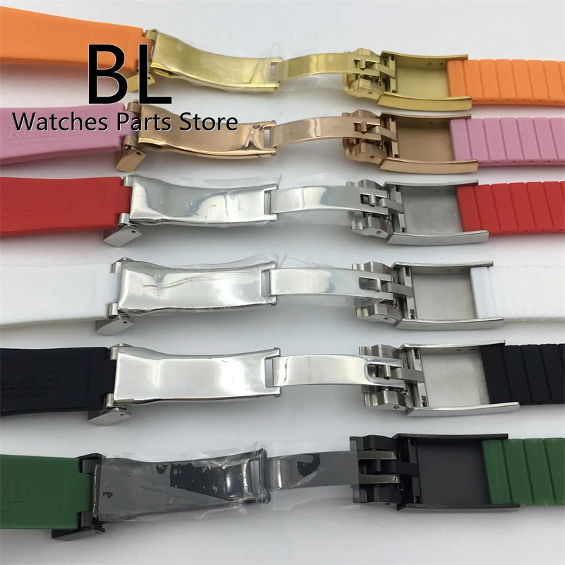 BLIGER 20mm Watch Band Black Red Orange Pink Rubber Strap Silver Rose Gold Bracelet Glide Buckle Fit 36mm/39mm/40mm/41mm Case