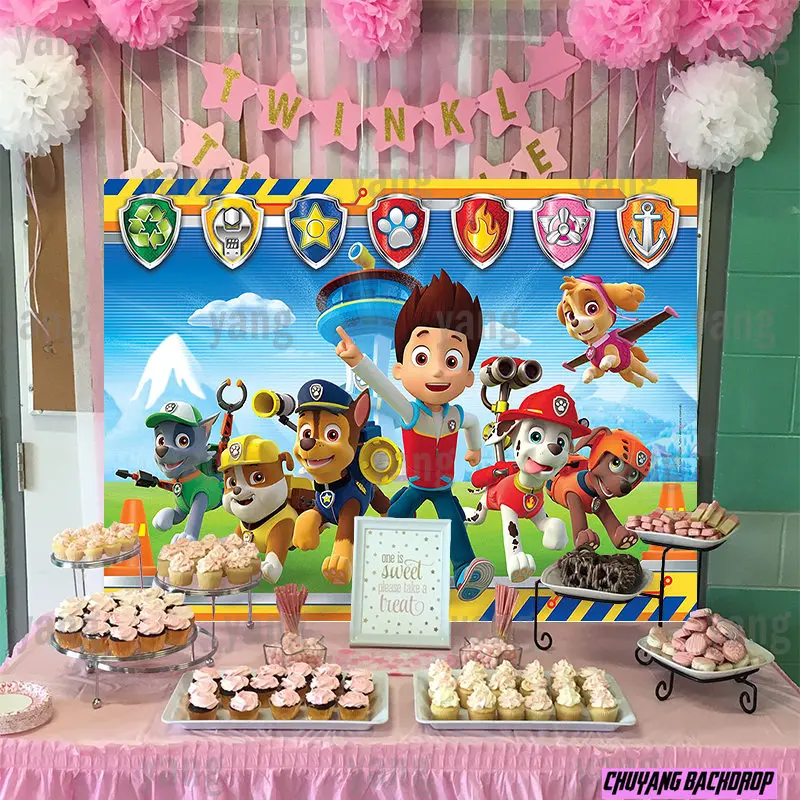 ภาพฉากหลัง Party Custom Zuma Everest Paw Patrol สุนัขกู้ภัยพื้นหลังเด็กวันเกิดการถ่ายภาพ Photocall ตกแต่งแบนเนอร์