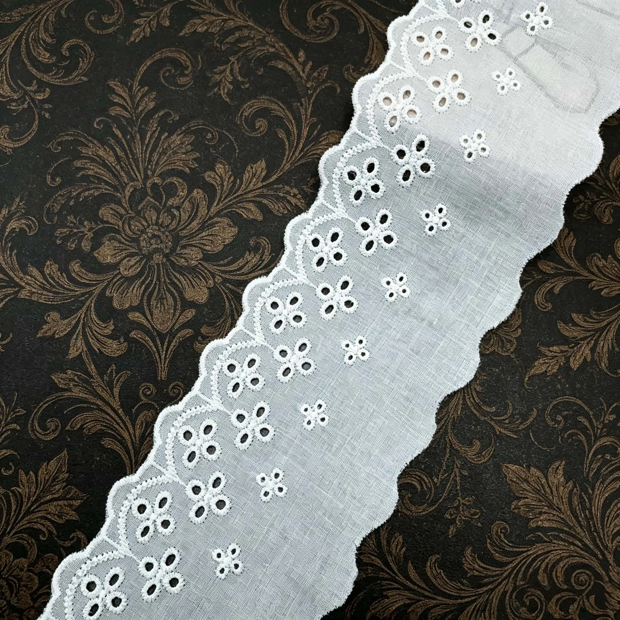 7.5cm Cotton Eyelet Lace Trim 4/16 Yards White Floral Scalloped Ribbon for Garment Sewing Wedding Home Decor view 6