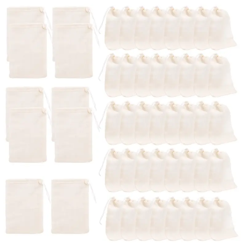 A33Z-50 Pcs 4 X 6 Inches Filter Tea Bag Reusable Drawstring Bags For Tea, Cheesecloth Sachet Bags For Party,Home Storage