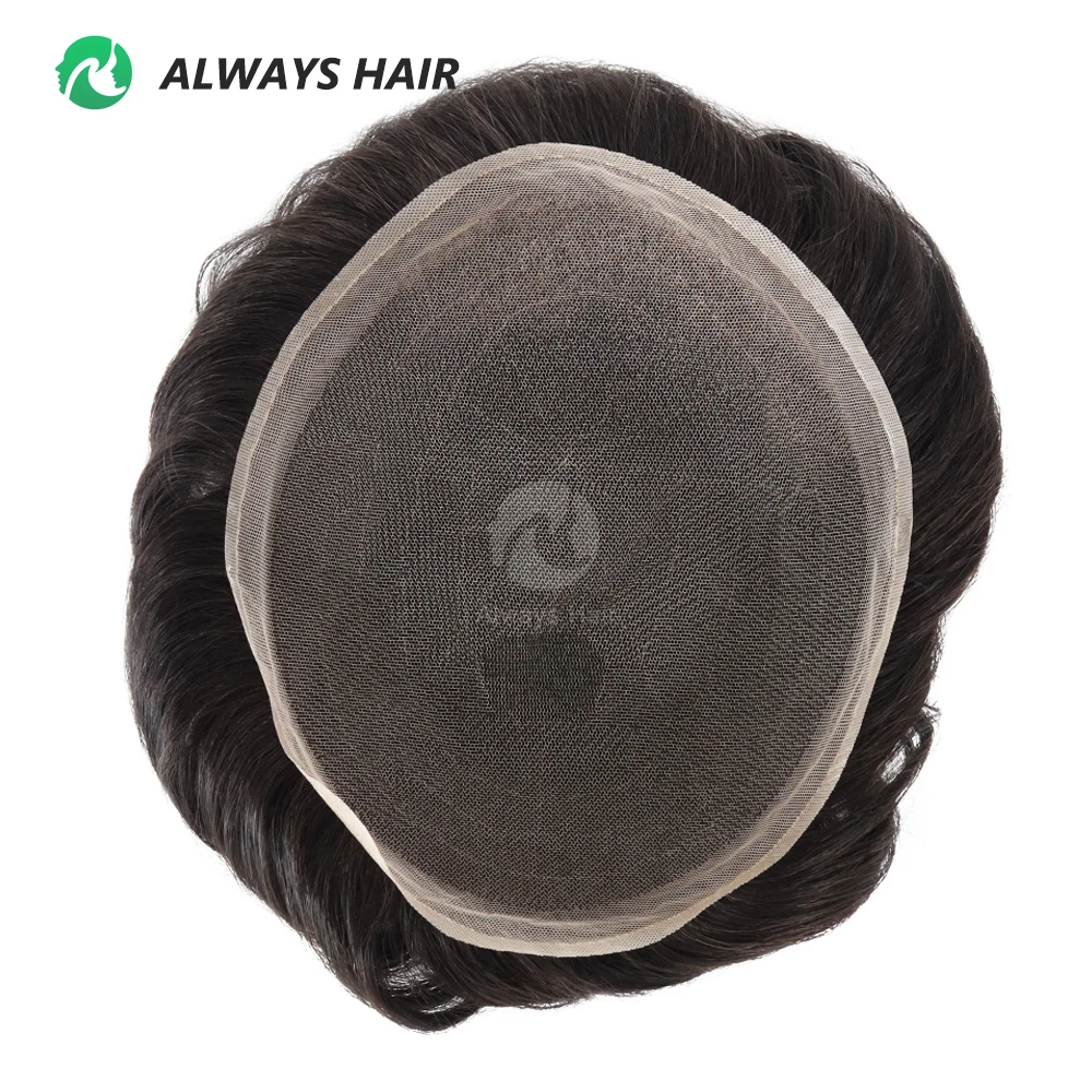 Alwayshair - DURA LACE Men's Capillary Prosthesis Hair 130% Hair Density Indian Hair Lace Toupee Wig For Man
