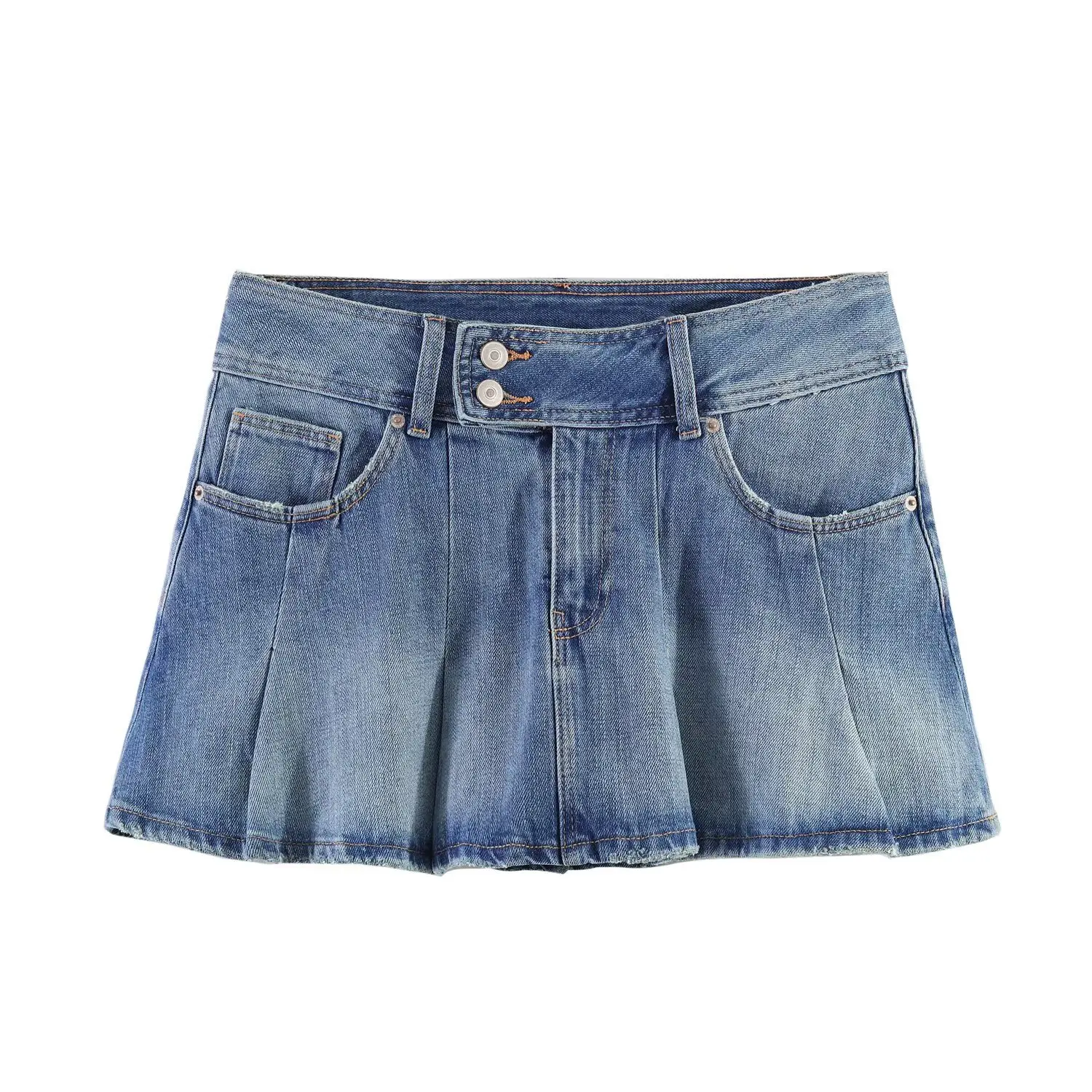 Fashionable Wide Pleat  Skirt Women's Denim Skirts Cross-Border Organic Cotton Casual Straight Leg Skirts for Teens