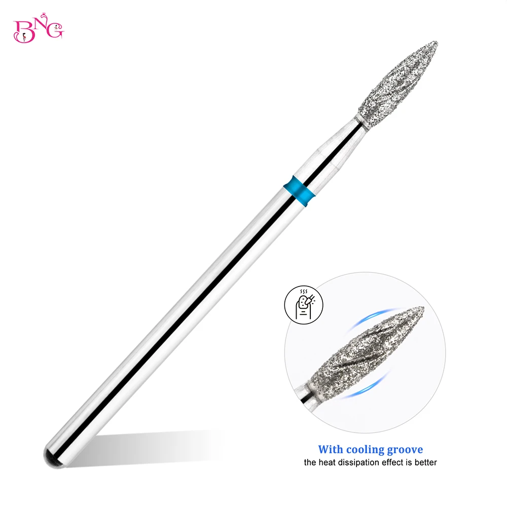 BNG 5pcs/set E-File Nail Drill Bit for Manicure Russian Electric File Bits with Cooling Grooves Diamond Flame Tips Cuticle Bits
