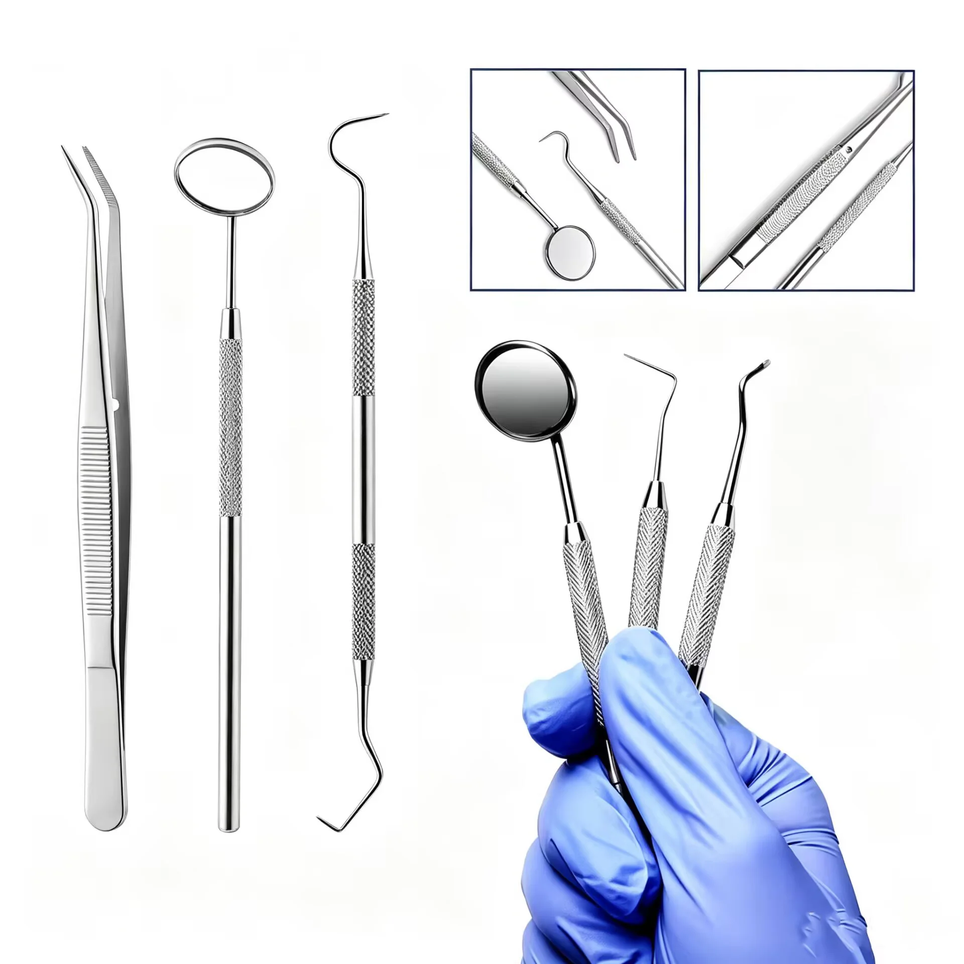 Dental tool set, dental mirror, oral scraper, 3 sets, stainless steel dental cleaning tools, oral teeth cleaning set