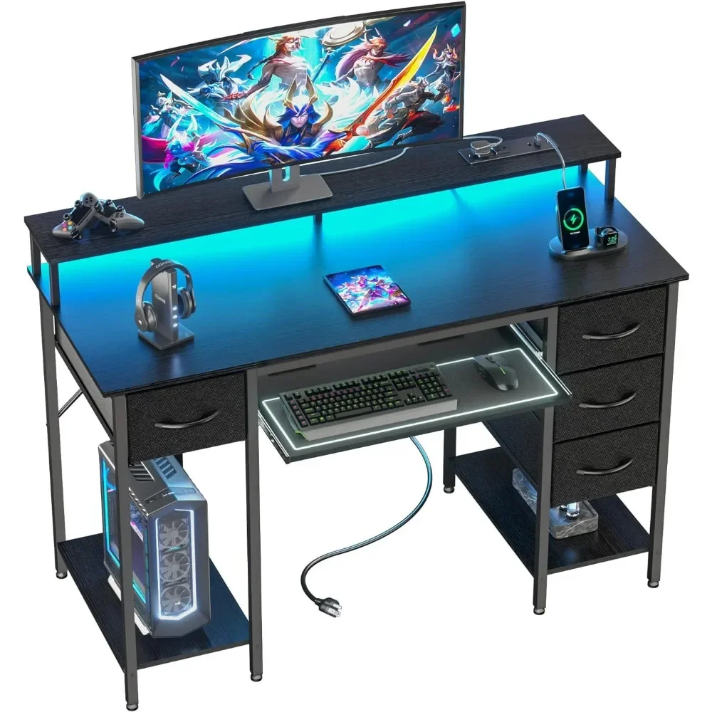 

Computer Desk with Drawers and Power OutletsStudy Writing Work Desk for Home Office