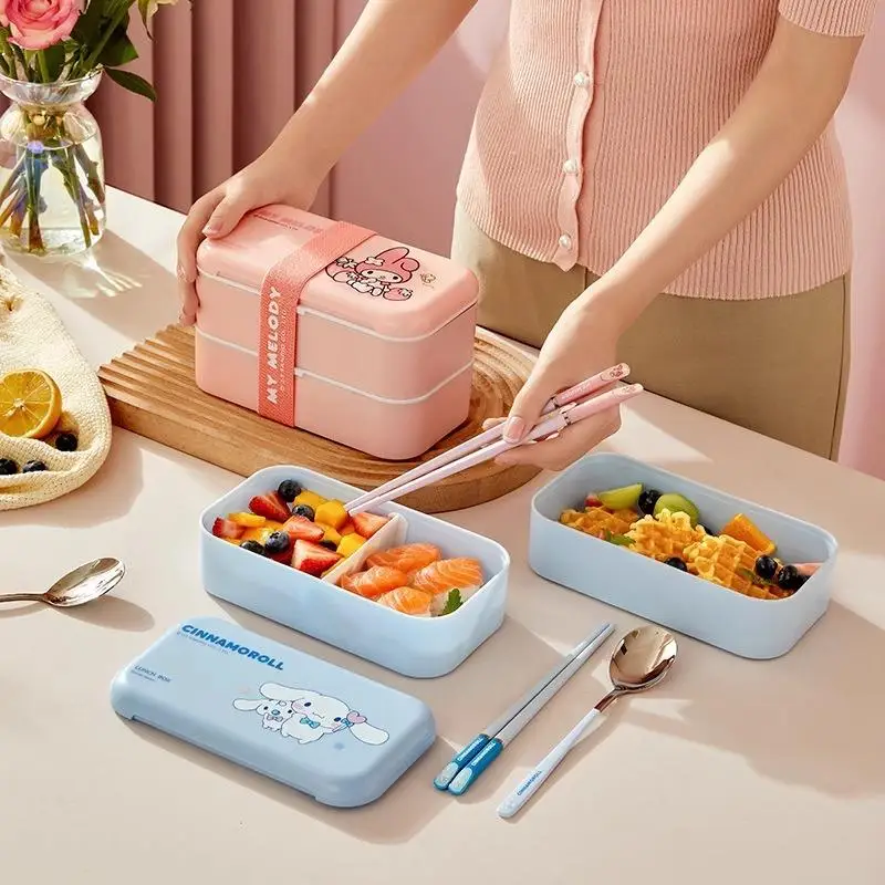 

Sanrios Cinnamoroll Kuromi Lunch-Box Multifunctional High-Capacity Good-Looking Double-Layer Lunch Box Fashion Cute Cartoon