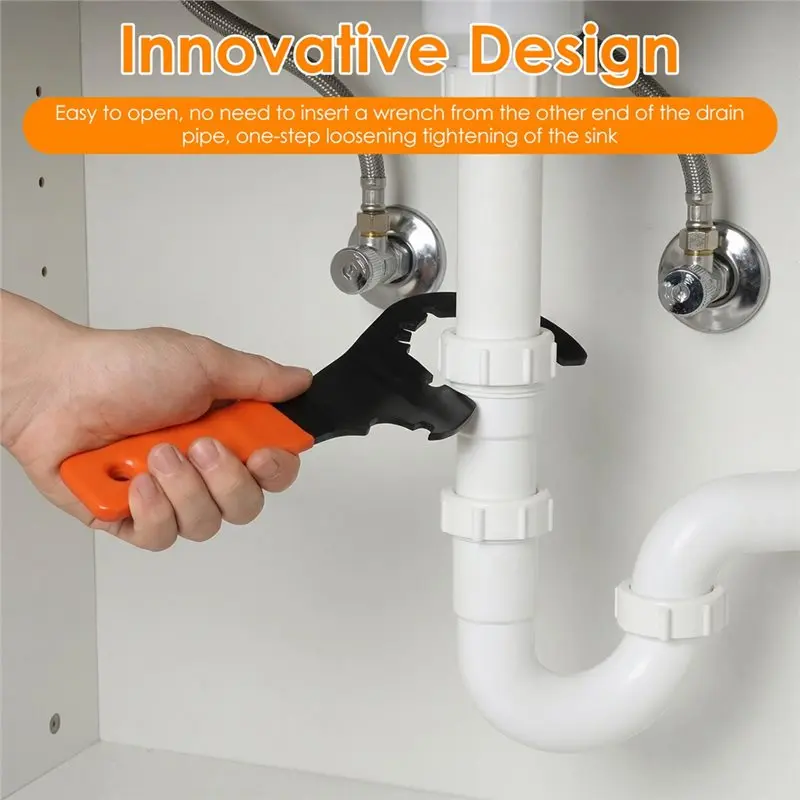 ABJI-Universal Heavy Duty Sink Drain Wrench For All 4, 6, 8 Tab Locknuts In Steel Construction