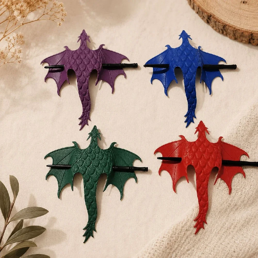 1 Stück Gotischer Drachenflügel-Haarstab, Mittelalterlicher Drachen-Haarstab mit Wikinger-Ledergriff, Holzstab für Damen Alltagsgebrauch & Cosplay – Detail 8