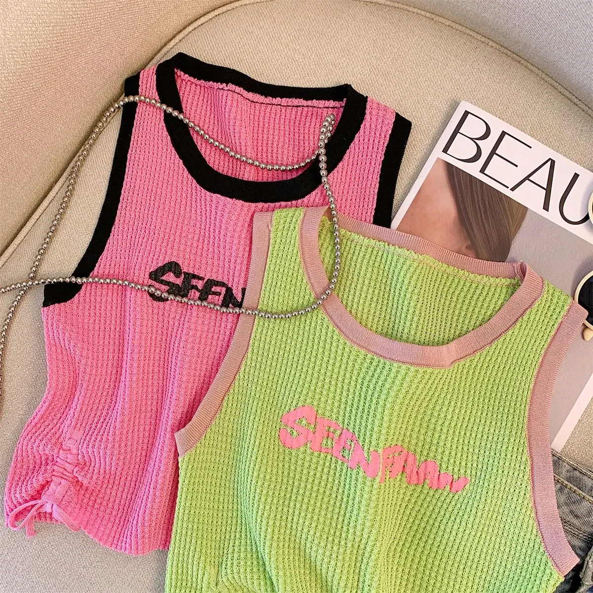 Retro Temperament Knitted Camisole Women's Spring 2024 New Design Sense Slim Back Short and Versatile Top