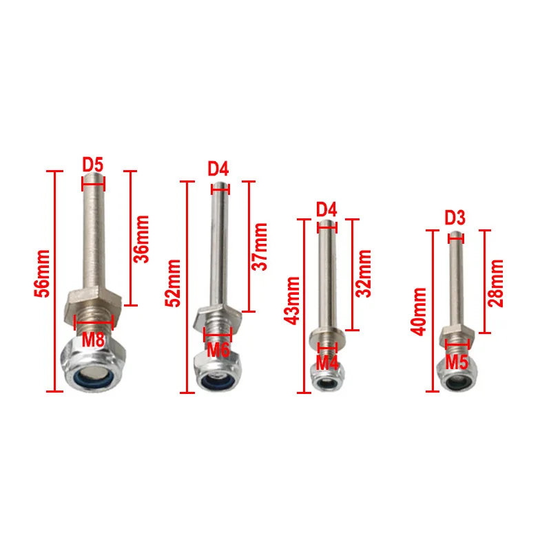 1Pair Dia 3/4/5/6mm Steel Wheel Axle with Nuts Landing Gear Shaft Fittings M4/M5/M6/M8 Thread for RC Model Airplane Spare Parts
