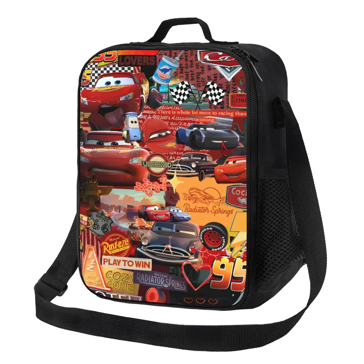 Custom Cars Racer Lightning McQueen Lunch Bag Women Warm Cooler Insulated Lunch Box for Kids School