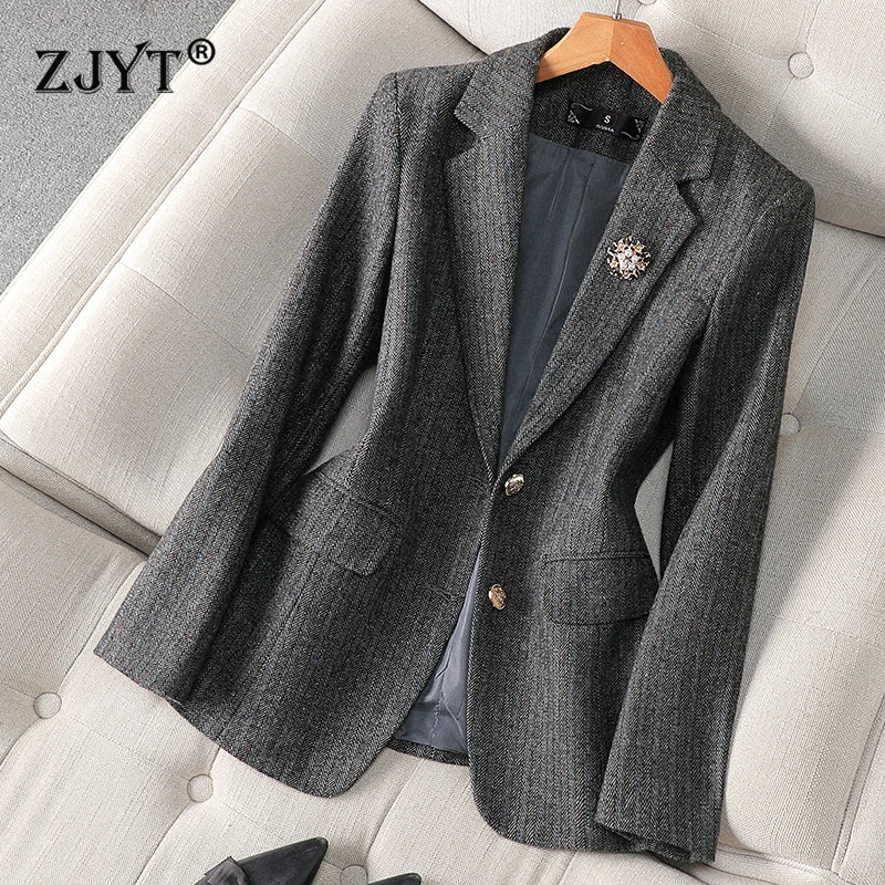 

ZJYT New Autumn Winter Outerwears Elegant Chic Office Blazers Women Coat Jackets Plus Size Vintage Feminina Casaco Plus Size