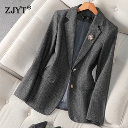 ZJYT New Autumn Winter Outerwears Elegant Chic Office Blazers Women Coat Jackets Plus Size Vintage Feminina Casaco Plus Size