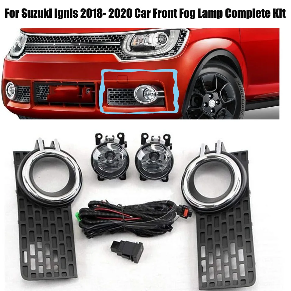 For Suzuki Ignis 2018- 2020 Car Front Fog Lamp Complete Kit With Cover Wiring Harness Switch 12V Waterproof Driving Fog Light
