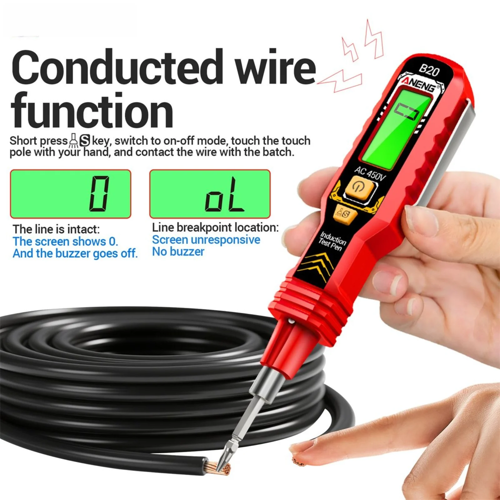 ANENG B20 Dual-use Screwdriver Voltage Tester Pen Double Head Insulated Slotted Cross Pen Screw Driver Repair Meter Hand Tools