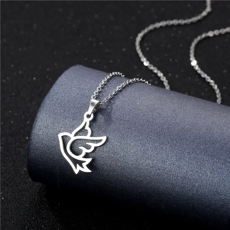 Simple Stainless Steel Silver Color Hollow Peace Dove Necklace for Women Girls Bird Pendant Accessories Gifts