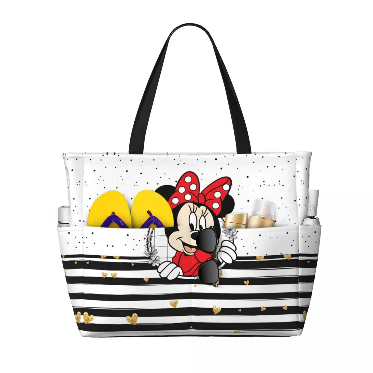 Custom Large Cute Minnie Mouse Tote Bag for Women Cartoon Mickey Shopping Shoulder Beach Gym Travel Bag